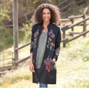 Sundance Royal Ambrosia Jacket Gray Floral Embroidered Full Zip Sz Petite Large